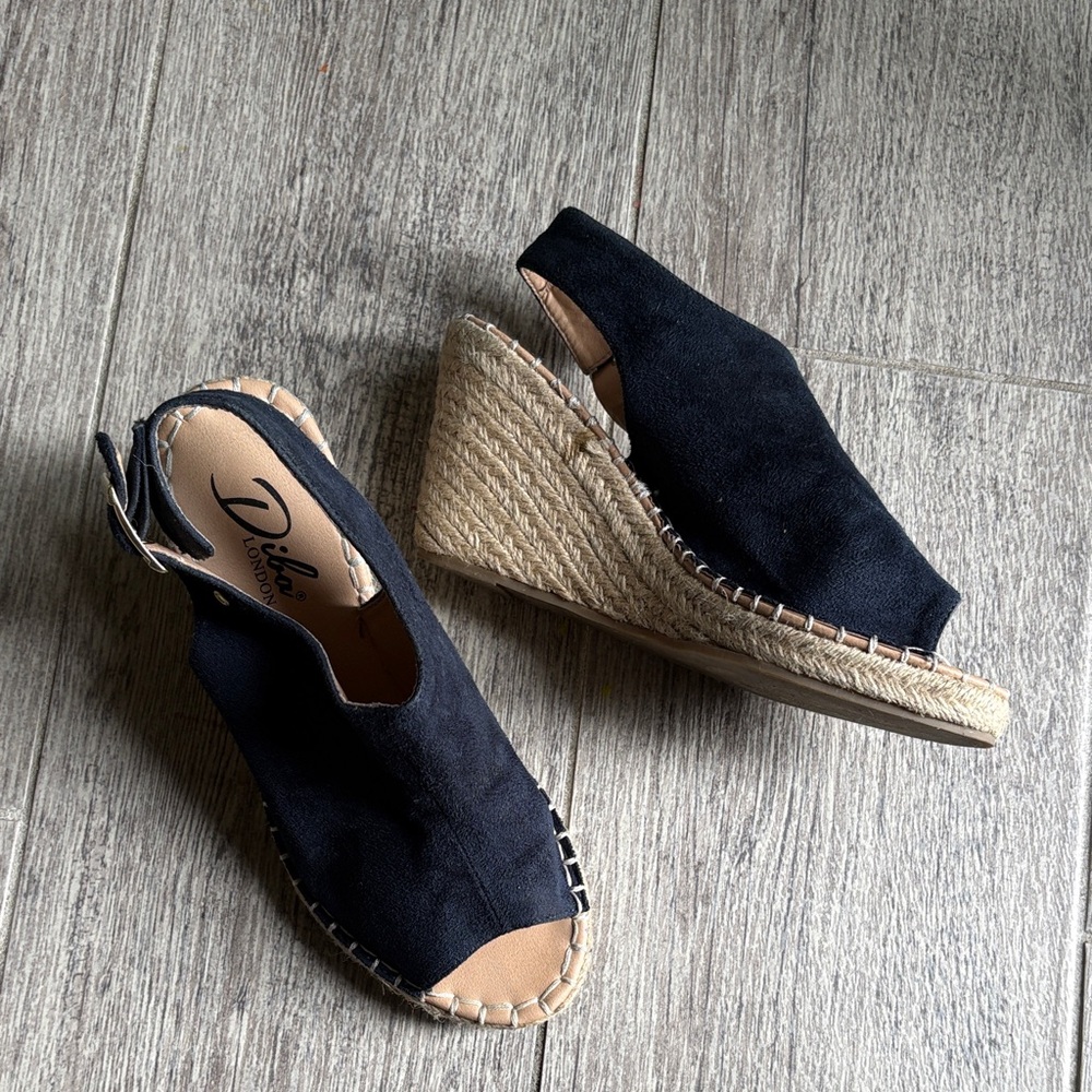 Navy Blue Espadrille Wedge Sandals
